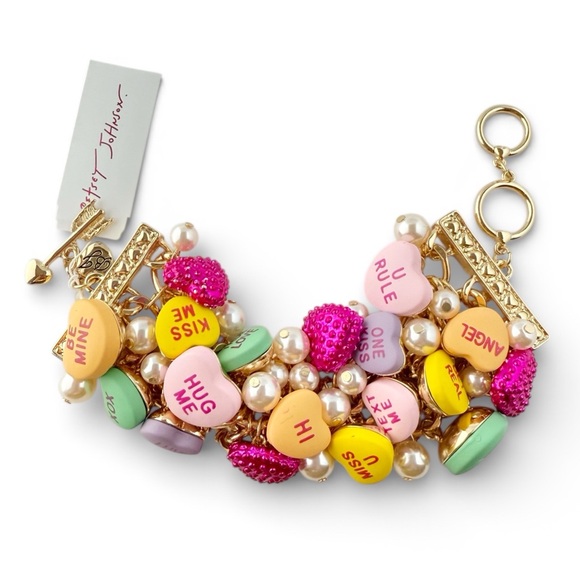 Betsey Johnson Jewelry - Betsey Johnson Conversation Hearts Candy Faux Pearl Valentines Day Bracelet